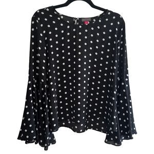 Vince Camuto Women's Black Polka Dot Ruffle Long Sleeve Blouse Size Large Dressy